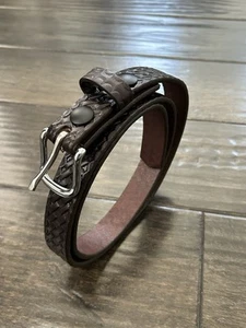 Boston Leather Belt Mens Size 34 Basketweave Ranger Brown 7/8”W Chrome Buckle - Picture 1 of 16