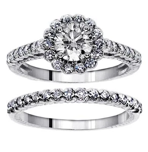 1.47 CT Halo Diamond Engagement Bridal Ring Set in 18k White Gold NEW - Picture 1 of 7
