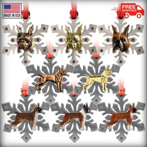 Pewter Boxer Snowflake Christmas Tree Ornaments, Made in the USA - Picture 1 of 11