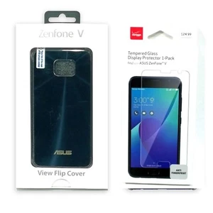 Asus View Flip Hard Shell Folio Case Verizon Tempered Glass Bundle For ZenFone V - Picture 1 of 9