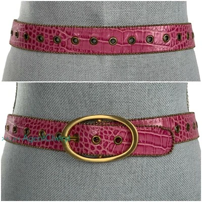 JULIANA COLLEZIONE S/M Pink Gold Grommet Croc Alligator Embossed Leather Belt  - Image 1 of 4