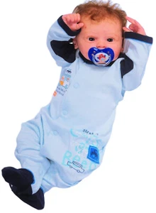 Baby Strampler Schlafanzug Einteiler langarm Blau mit Autos Schlafanzug Junge - Bild 1 von 2
