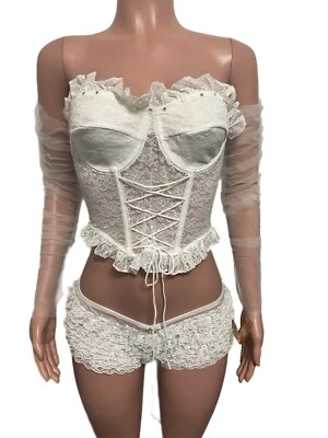 Angel Core 3 Piezas Corsé Top Volantes Tiro Bajo Boycut Panty S Risque Cosplay Rave Foto 1 de 4