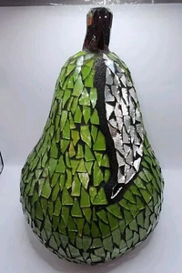 Large Ceramic Green Mosiac Cracked Glass 10" Pear Sculpture Cracked Mirror Leaf - Picture 1 of 11