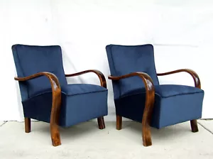 Art Deco Sessel. Blaue Samt Club Cocktail Halabala Stühle Antik Vintage - Bild 1 von 14
