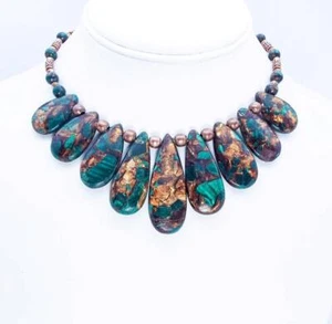 Cynthia Lynn" EMBERS IN THE FOREST" Copper In Malachite Beaded Cleopatra Choker - Picture 1 of 1
