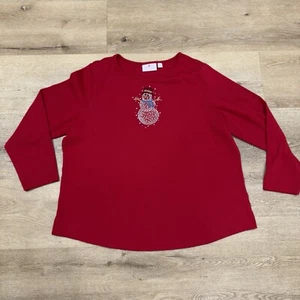 Quaker Factory by Shirt Damen Medium rot Urlaub Schneemann Waffelmuster Strick Top - Bild 1 von 11