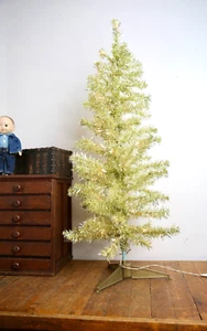 Vintage Retro 4 Foot Artificial Christmas Tree Gold Lighted Holiday Decor - Picture 1 of 9