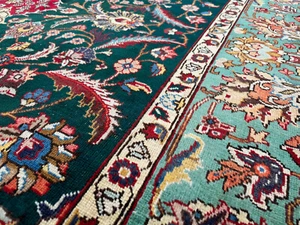 GREEN ANTIQUE ORIENTAL RUG 10x13 HAND-KNOTTED WOOL vintage handmade 9x12 10x14 - Picture 1 of 24