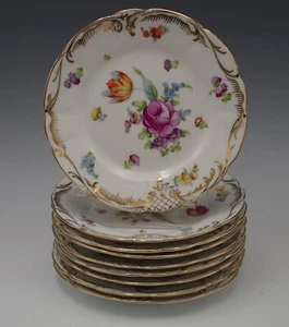 DRESDEN GERMANY PORCELAIN SET OF 9 BREAD AND BUTTER PLATES HAND PAINTED 1900 - Picture 1 of 8