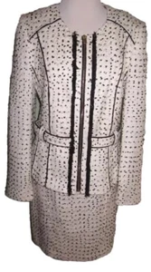 👠🧥🐩Cache White Black Textured Skirt Suit Jacket Blazer Size 12 - Picture 1 of 9