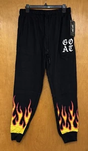 New Navy Yard Goat Flames Sweatpants Mens Medium Black Fleece Drawstring NWT - Picture 1 of 5