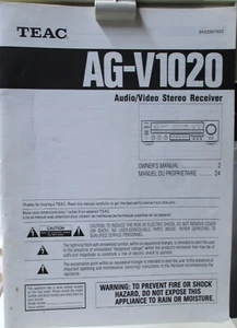 TEAC 100W Audio Video AM-FM Receptor Estéreo AG-V1020 Manual de Instrucciones del Propietario - Imagen 1 de 2