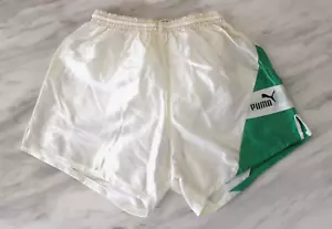 Vintage Puma Shiny Nylon Short White Green Football Running Vintage run Racing S - Picture 1 of 7
