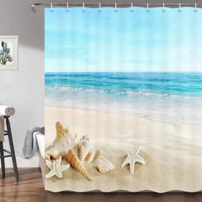 Sea Beach Shower Curtain Fabric 70-84in Long Shower Curtain and Rug Set - Image 1 of 4
