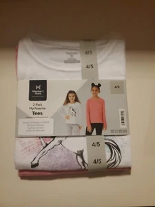 NWT Member's Mark 2-Pack My Favorite Tees Long Sleeve Unicorn White/Pink 4/5 - Picture 1 of 3