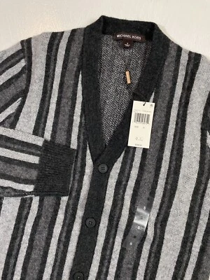 Cárdigan Michael Kors Hombre Talla Pequeña Tejido a Rayas Gris Carbón Lana Alpaca $298 Foto 1 de 4
