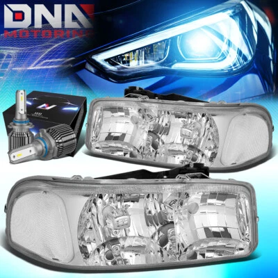 PARA 1999-2007 GMC SIERRA YUKON XL LÂMPADAS DE FARÓIS COM KIT LED + VENTILADOR DE REFRIGERAÇÃO CROMADO - Imagem 1 de 4