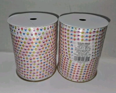 Bright Cupcake Design 1/4" x 100 ft Offray Curling Ribbon Set Of 2 Rolls - Image 1 of 3