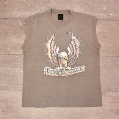 Camiseta De Colección Años 80 Harley Davidson Motocicleta Sin Mangas 3D Emblema Águila Talla L Años 80 Foto 1 de 4