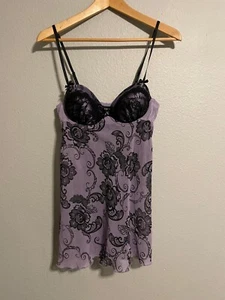 Vintage Apt. 9 Women Bustier Slip Dress Medium Purple Floral Lace Fairy Grunge - Picture 1 of 7