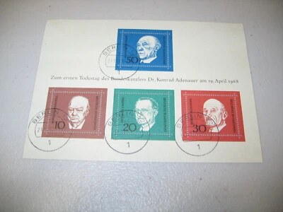GERMANY 1968 KONRAD ADENAUER Rare Cancellations GASPERI SCHUMANN MINT SHEET - Image 1 of 2
