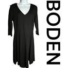 Boden Women's Bryony Broderie Trim 3/4 Sleeve Fit And Flare A-Line Dress Black M