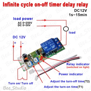 DC 12V Infinite Cycle Delay Timing Timer Relay ON OFF Switch Loop Module Time - Picture 1 of 3