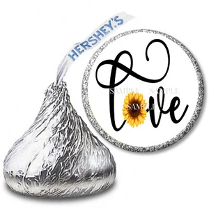 Sunflower LOVE Wedding Labels Bridal Shower Favors Hershey Kiss Candy Wrappers - Picture 1 of 1