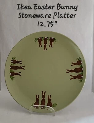 Prato de grés Ikea coelho da Páscoa família prato verde artista assinado - Imagem 1 de 4