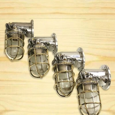 Juego de 4 luces de pared náuticas marinas para pasaje | Accesorios de pared para jaula de latón Foto 1 de 4