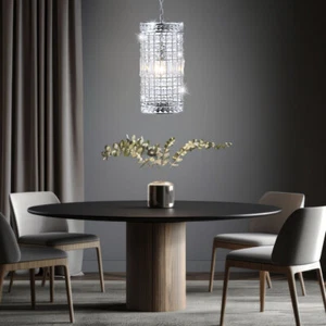 Lampadario Sospeso Lampada Da Tavolo In Cristallo Per Soggiorno Cromato H 150 Cm - Foto 1 di 5