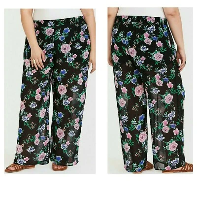 Torrid цветочный черный шифоновое Airy чистый пляж брюки короткая подкладка 4 X 26 #41609 - Изображение 1 из 2