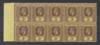 Islas de sotavento. 1912. SG51b. 3D púrpura/amarillo. Excelente bloque sin montar como nuevo x 10 Foto 1 de 2