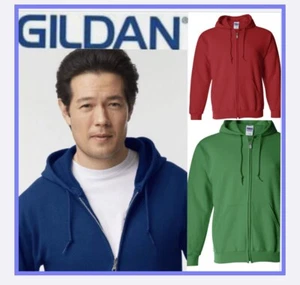 Men's Solid Full Zip up Hoodie Gildan-18600 Classic Hooded sweatshirt cotn poly - Picture 1 of 16
