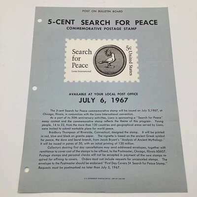 1967 5¢ Search For Peace Commemorative Postage Stamp FDC Bulletin Advertising - Image 1 of 4
