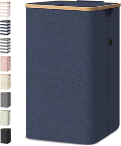 Laundry Hamper with Lid, Tall Laundry Baskets with Bamboo Pull Handles, Large La - Picture 1 of 8