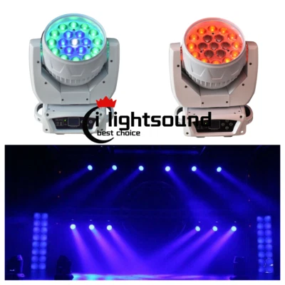 2pc white 19x15W LED Zoom Moving Head Stage Light RGBW DMX Beam Wash Aura Light - Image 1 of 4