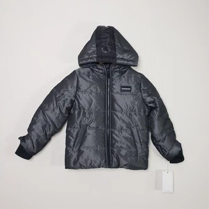 Calvin Klein Boys 5-6 Gray Puffer Hoodie Full Zip Pockets Lined Jacket NWT - Picture 1 of 10