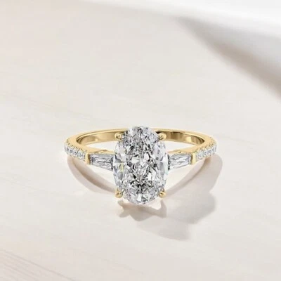 Wedding Diamond Ring 18k Yellow Gold Lab Grown 1.90 Carat IGI Certified Oval - Image 1 of 4