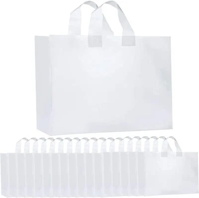 HAPLOON Clear Bags 100 Pcs Plastic Bags with Handles Bulk Frosted Large Plastic Bags ...