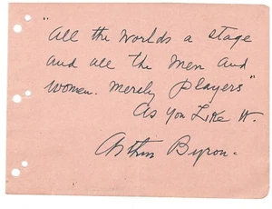 ACTOR ARTHUR BYRON SENTIMENT AUTOGRAPH ON ALBUM PAGE - Picture 1 of 1