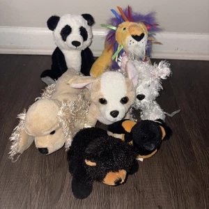 GANZ Webkinz Lot Of 7 Animals Lion Dogs Panda Bear Plush No Codes - Picture 1 of 20