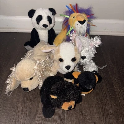 GANZ Webkinz Lot Of 7 Animals Lion Dogs Panda Bear Plush No Codes - Image 1 of 4