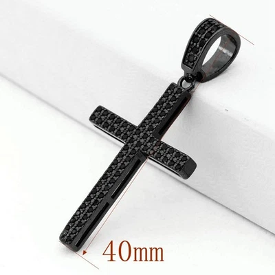 Colgante de 40 mm de plata de ley 925 para hombre, circonita cúbica negra * unisex * caja Foto 1 de 3