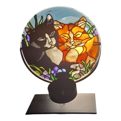 Candelabro de vitral Tiffany Cats Joan Baker Designs 12" pintado a mano  Foto 1 de 4