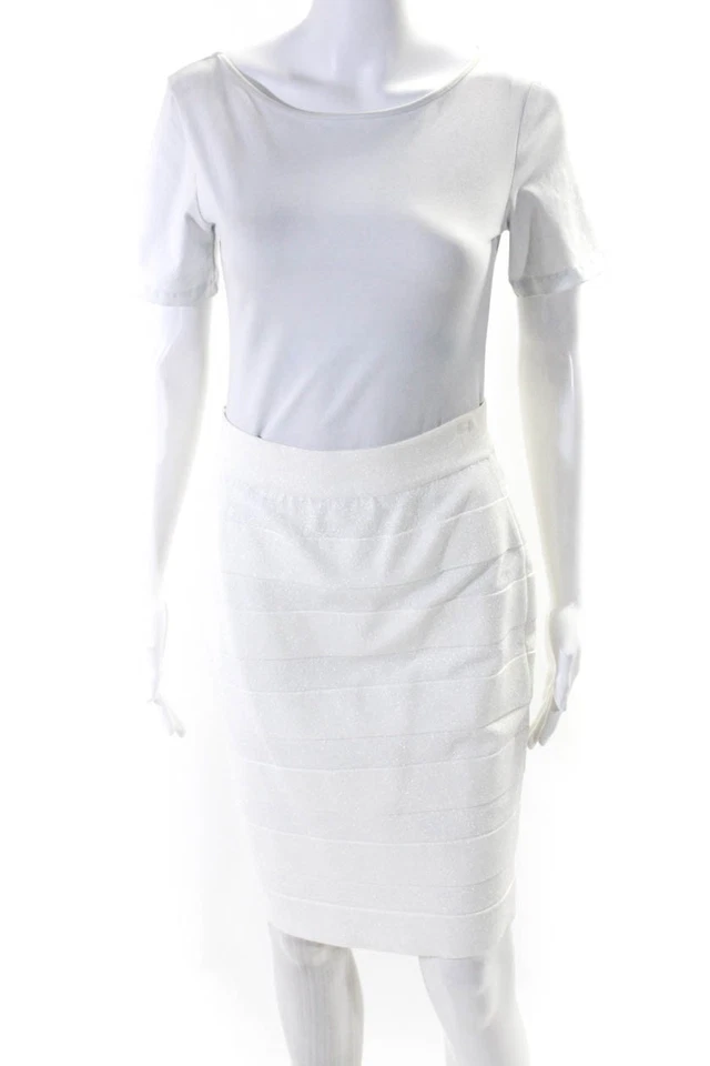 Alaia Womens Knee Length Metallic Stretch Knit Pencil Skirt White Size Large - Image 1 of 4