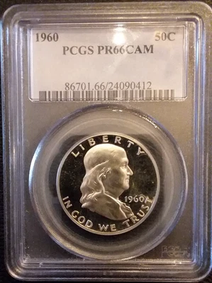 1960 PCGS PR66CAM FRANKLIN HALF ***SPOTLESS 2-SIDED CAMEO - STRONG EYE APPEAL*** - Image 1 of 4