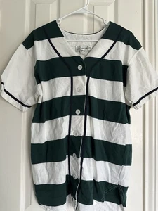 VTG Necessary Objects Green/White Striped Shirt Made In USA Small (oversized) - Picture 1 of 4