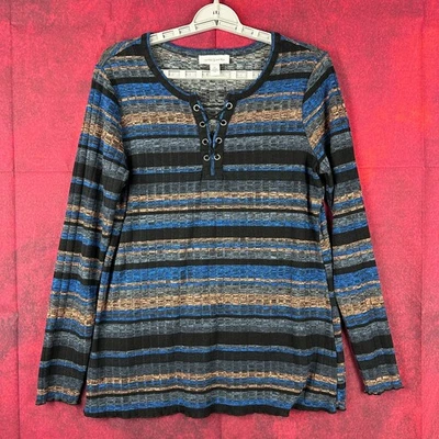 VINTAGE AMERICA BLUES WOMEN;S COOL LACE UP HENLEY TOP, SIZE M (MEDIUM) - Image 1 of 4